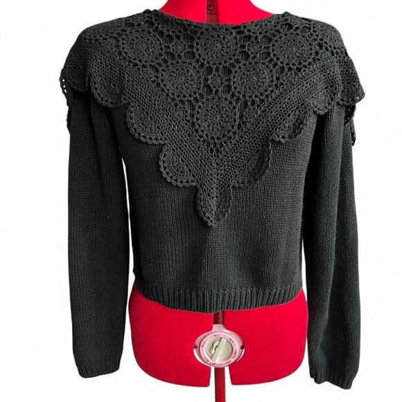 Vintage Black Crochet Whimsygoth Overlay Knit Long Sleeves Sweater - Picture 1 of 6